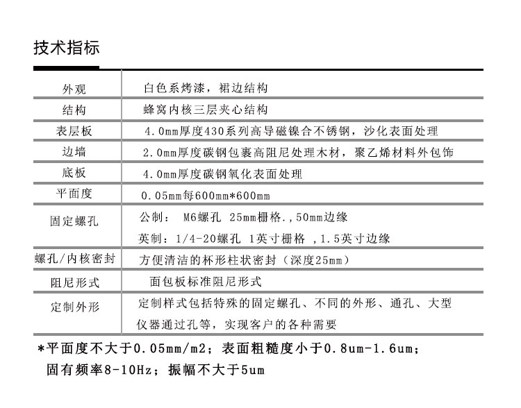 衡工HGPT-H型光學(xué)平臺(tái)產(chǎn)品參數(shù)